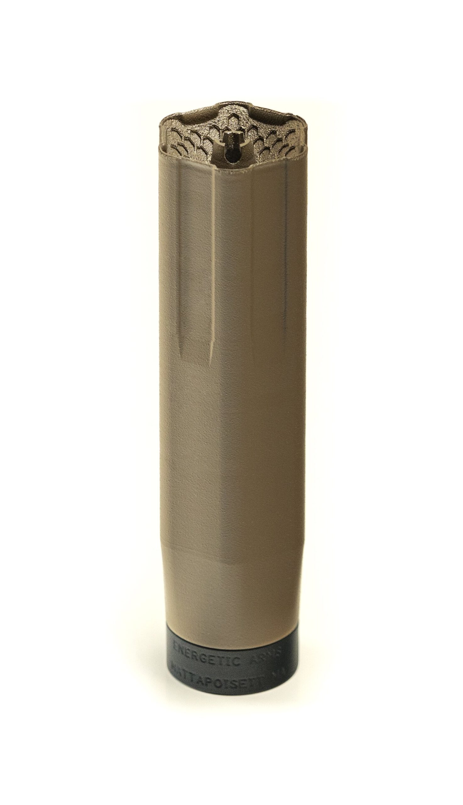 Energetic Armament Big Sixy 6mm suppressor in Flat Dark Earth FDE finish – full profile view
